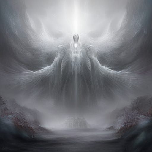 Foggy atmospheric other-worldly entities of white light with...