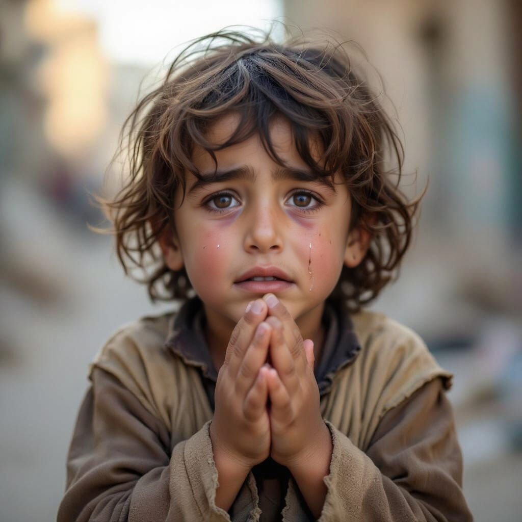 palestinian child crying and asking for help