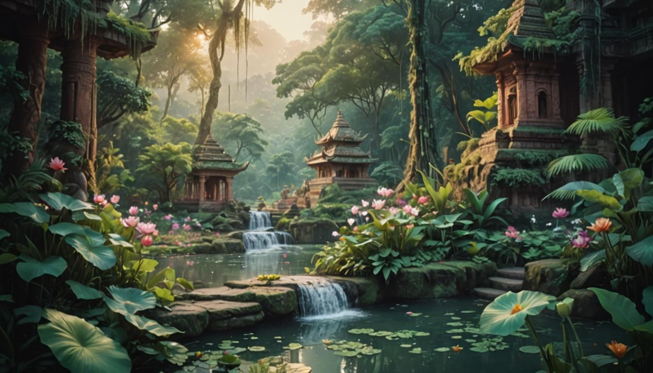  indian architectural aesthetic , add more elements , like birds , flowers