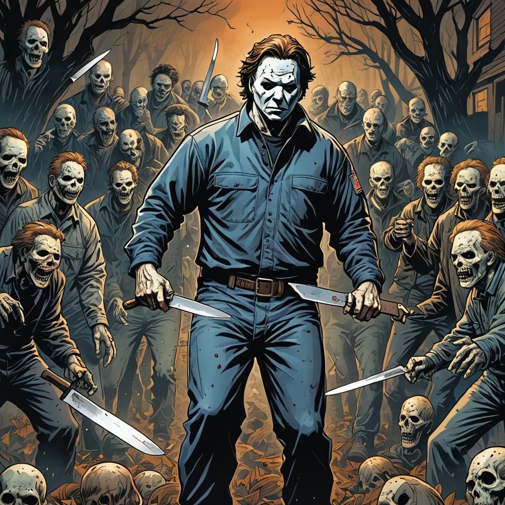 MICHAEL MYERS WITH A KNIFE KILLING ZOMBIES