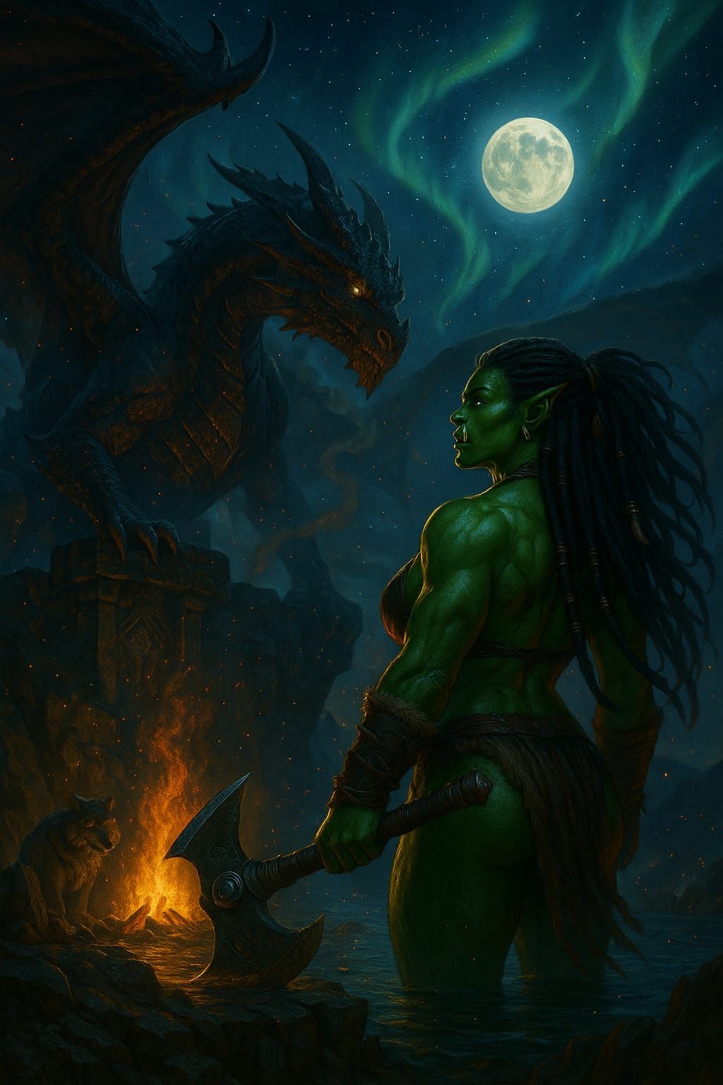 Female Orc and dragon