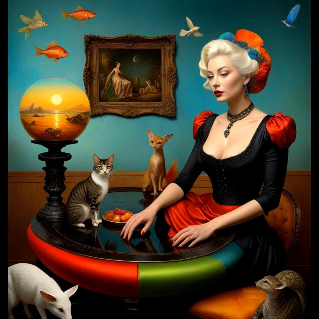 Enchanting Lady in Whimsical Surrealistic Scene