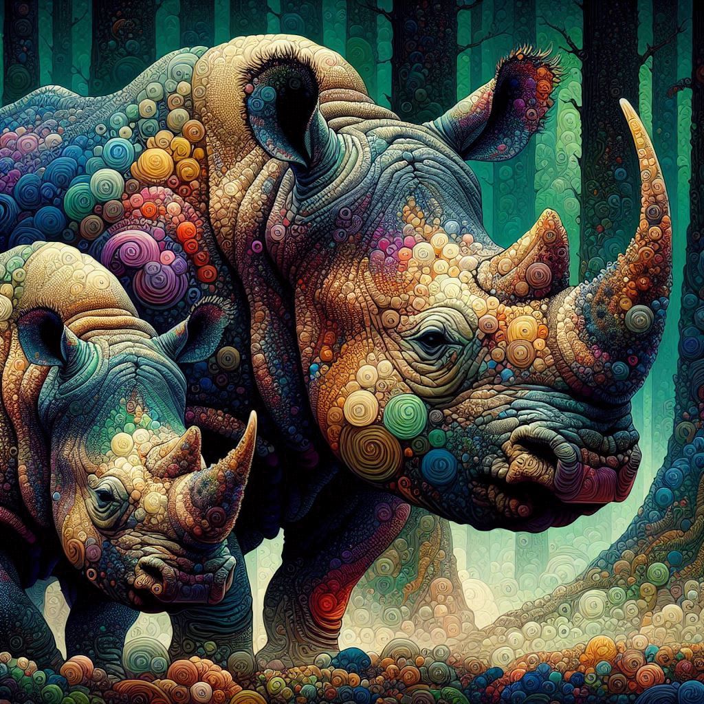 Photorealistic Vietnamese Javan rhinoceros  Japanese Ink Art...