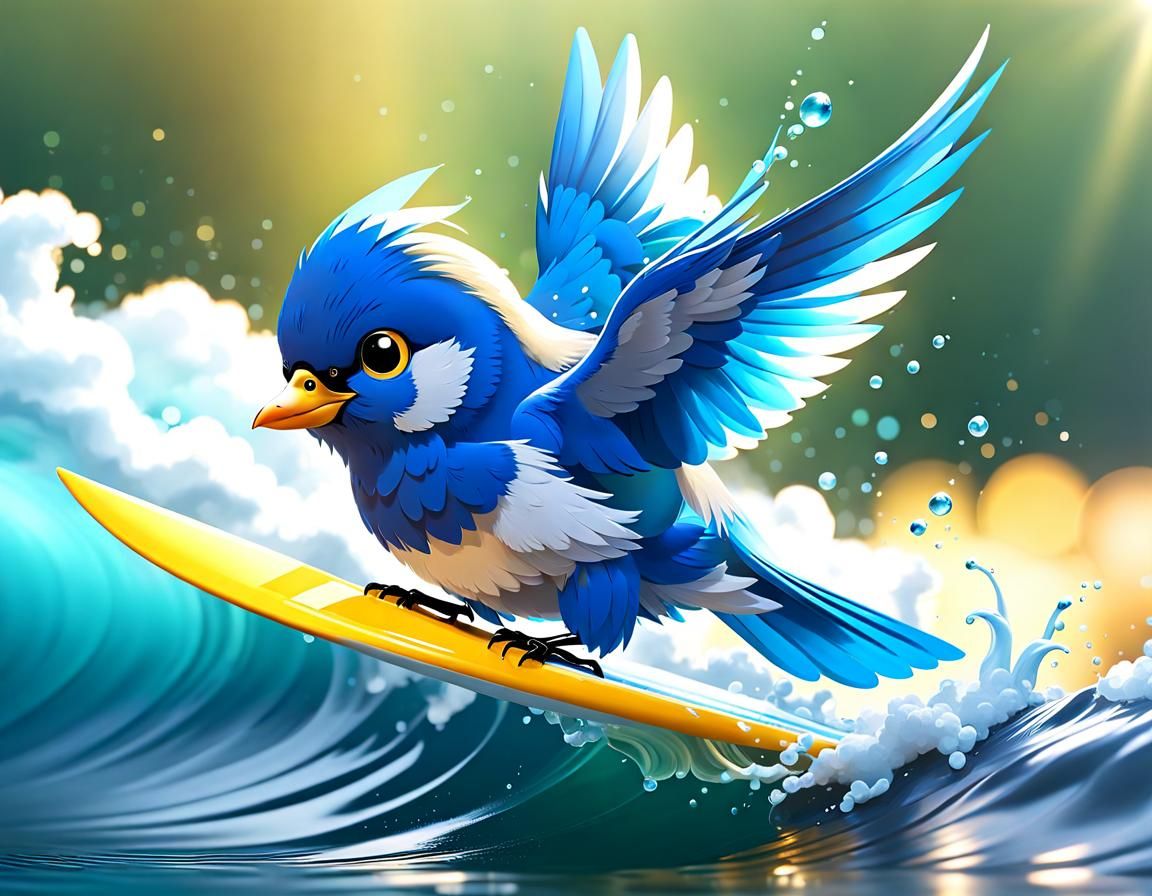 Anime Surfing Blue Bird-Jay - AI Generated Artwork - NightCafe Creator