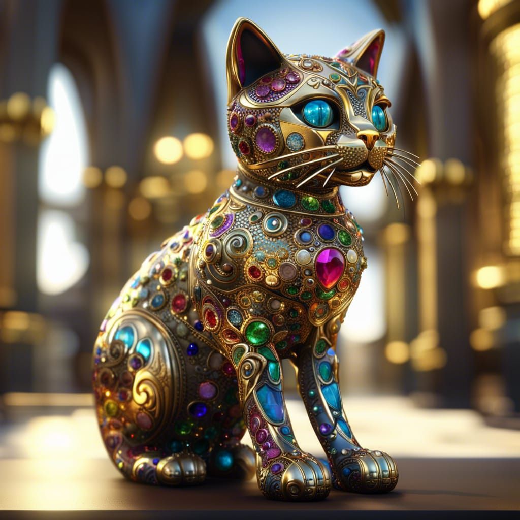 Jeweled Cat Statue