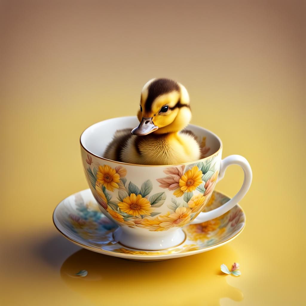 Baby Duck in a Tea Cup - AI Generated Artwork - NightCafe Creator