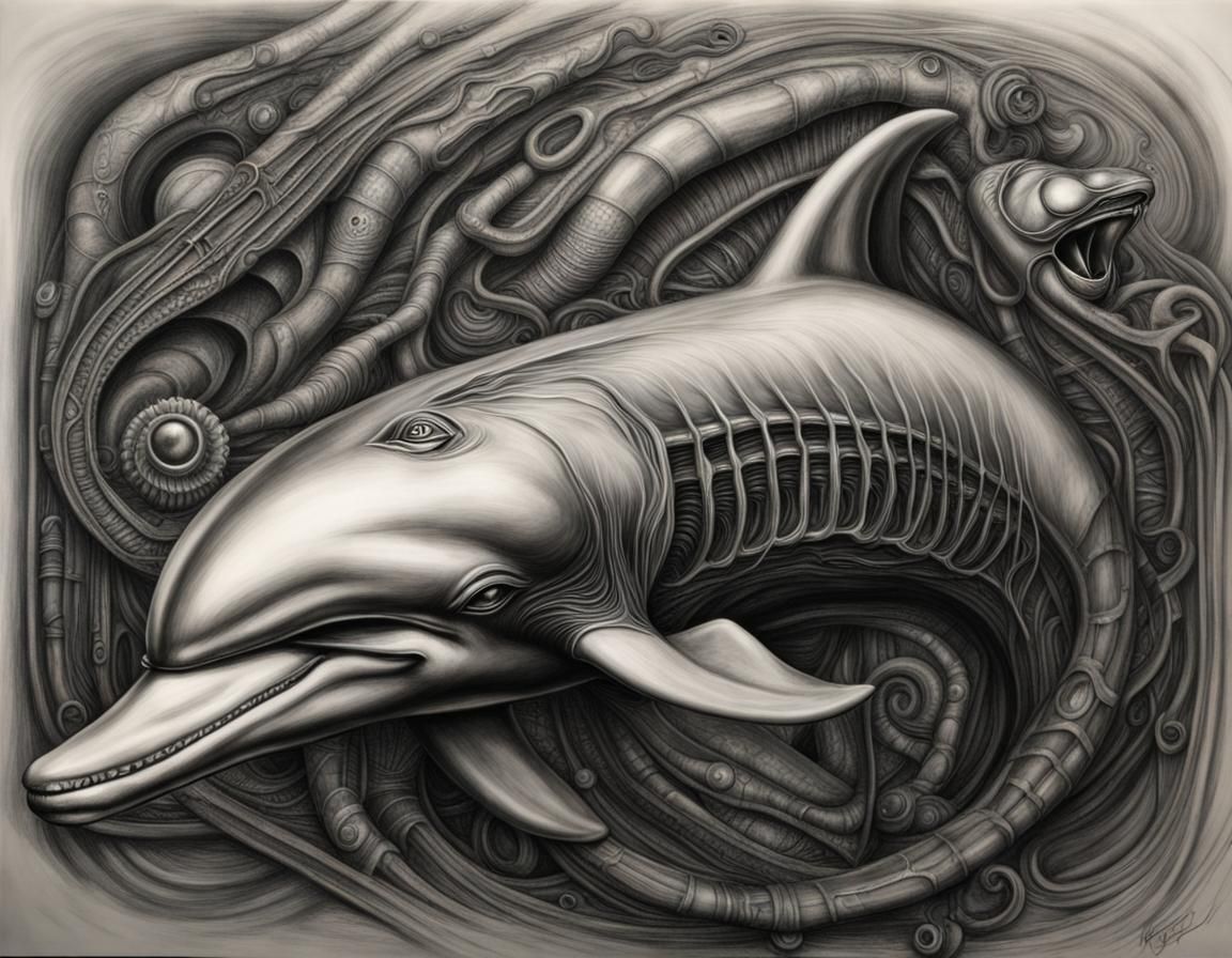 Dolphin in the style of H.R. Giger