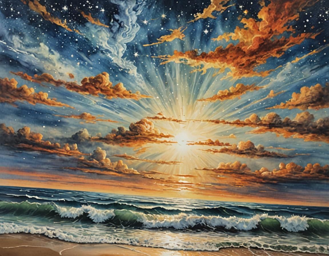 étoiles scintillantes dans le ciel hyperdetailed acrylic art...