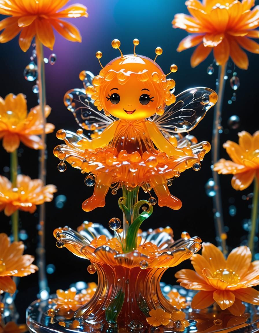 A complete jelly sculpture shows A small cute chibi orange d...