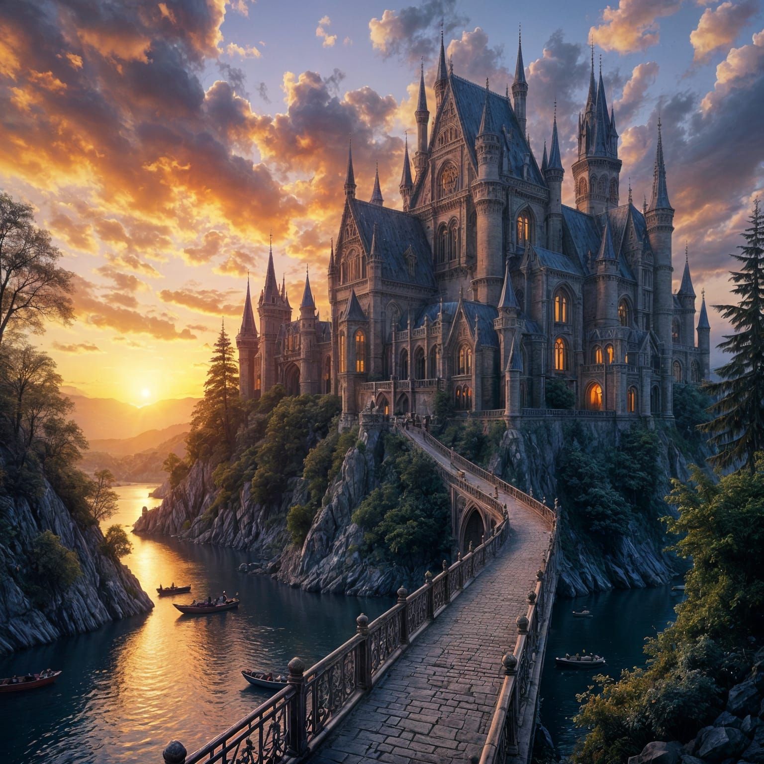 Epic Gothic Palace at Sunset in Digital Fantasy Art