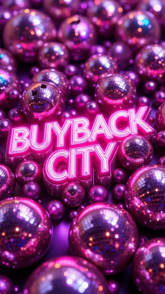 BUYBACK CITY Metallic Pink Font with Disco Balls