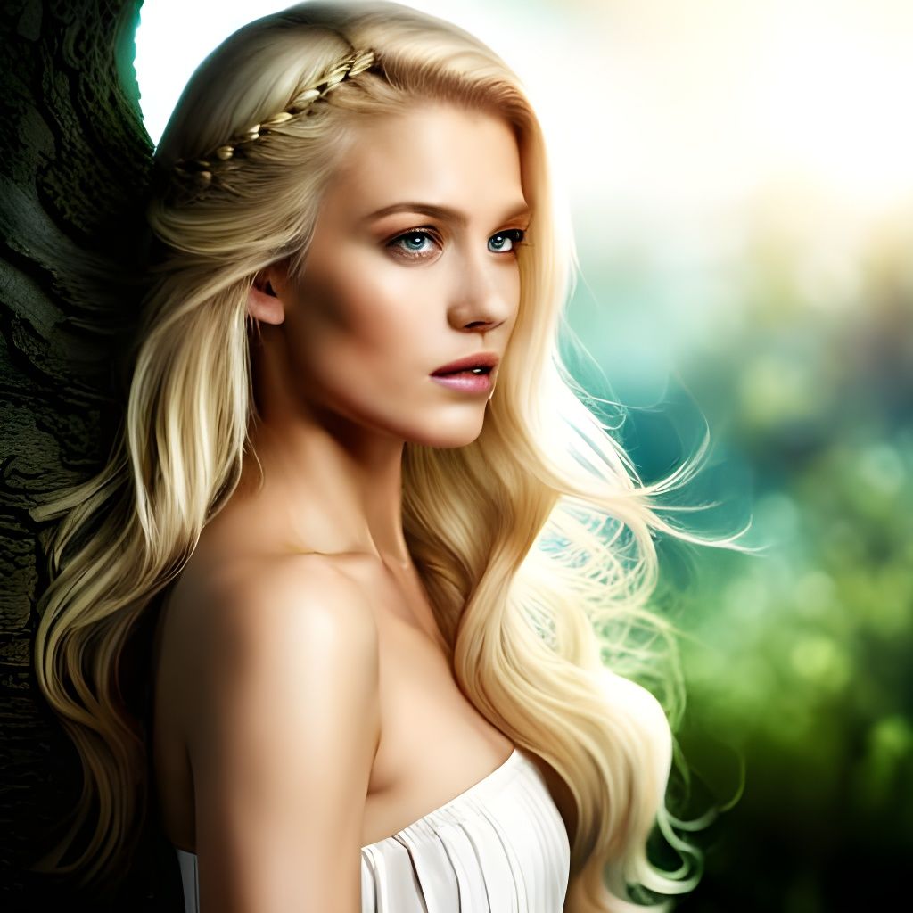 Blonde Long Hair Female Adult Ancient Background Soft Sensual Beautiful Features