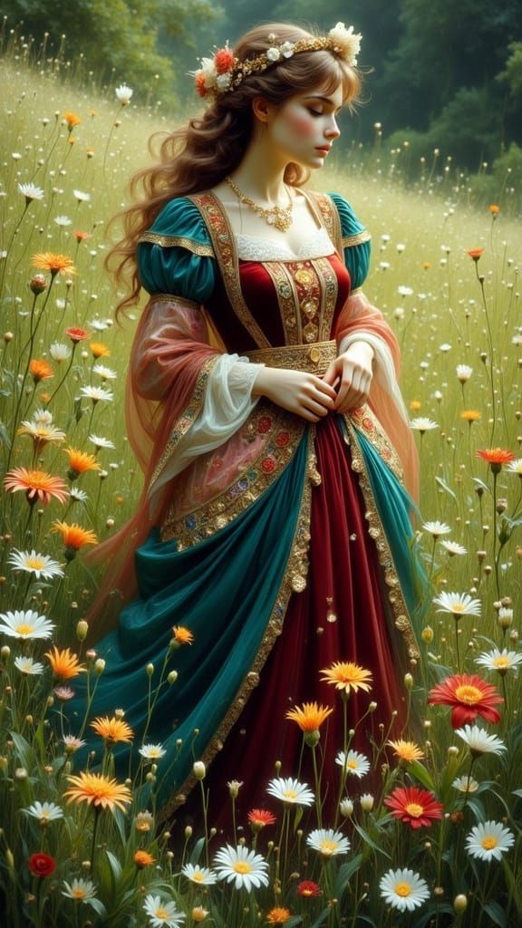 Regal Noblewoman in Enchanted Medieval Landscape
