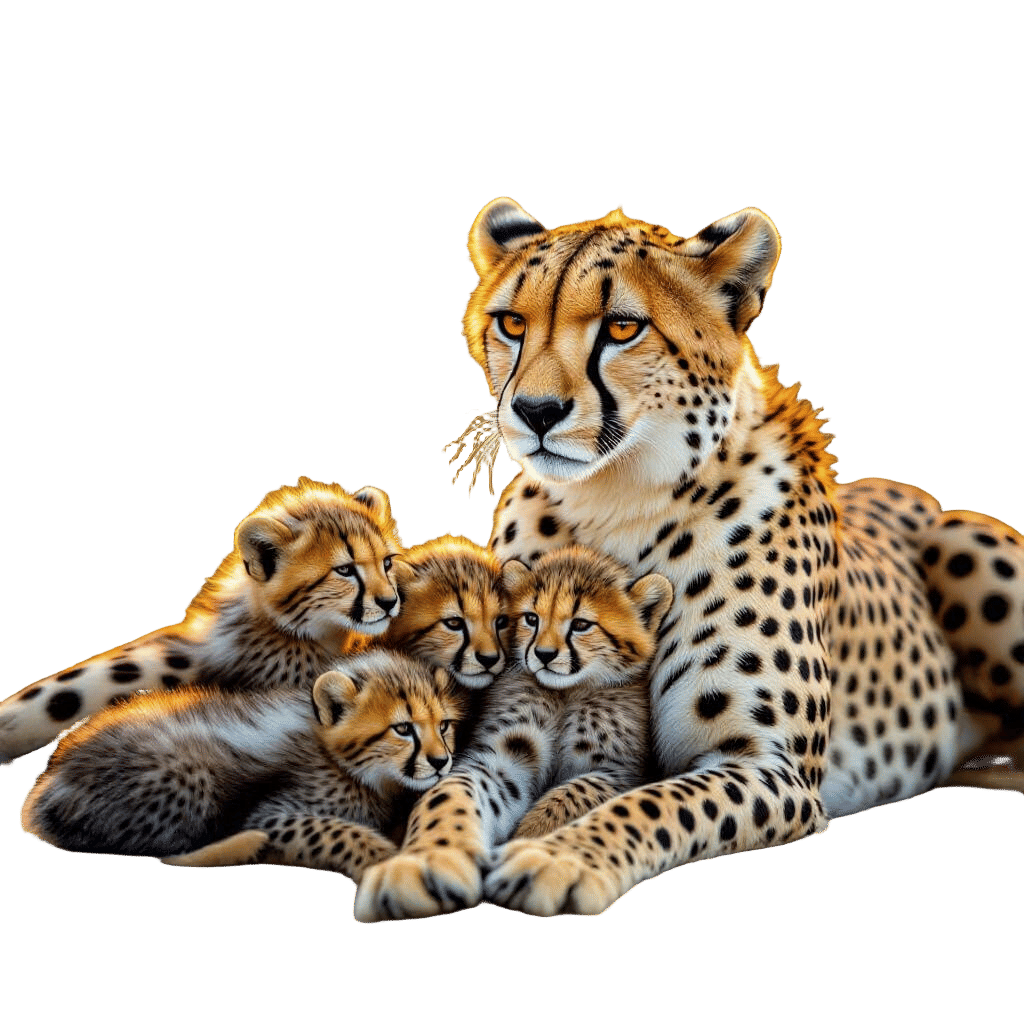 A cheetah with her cubs