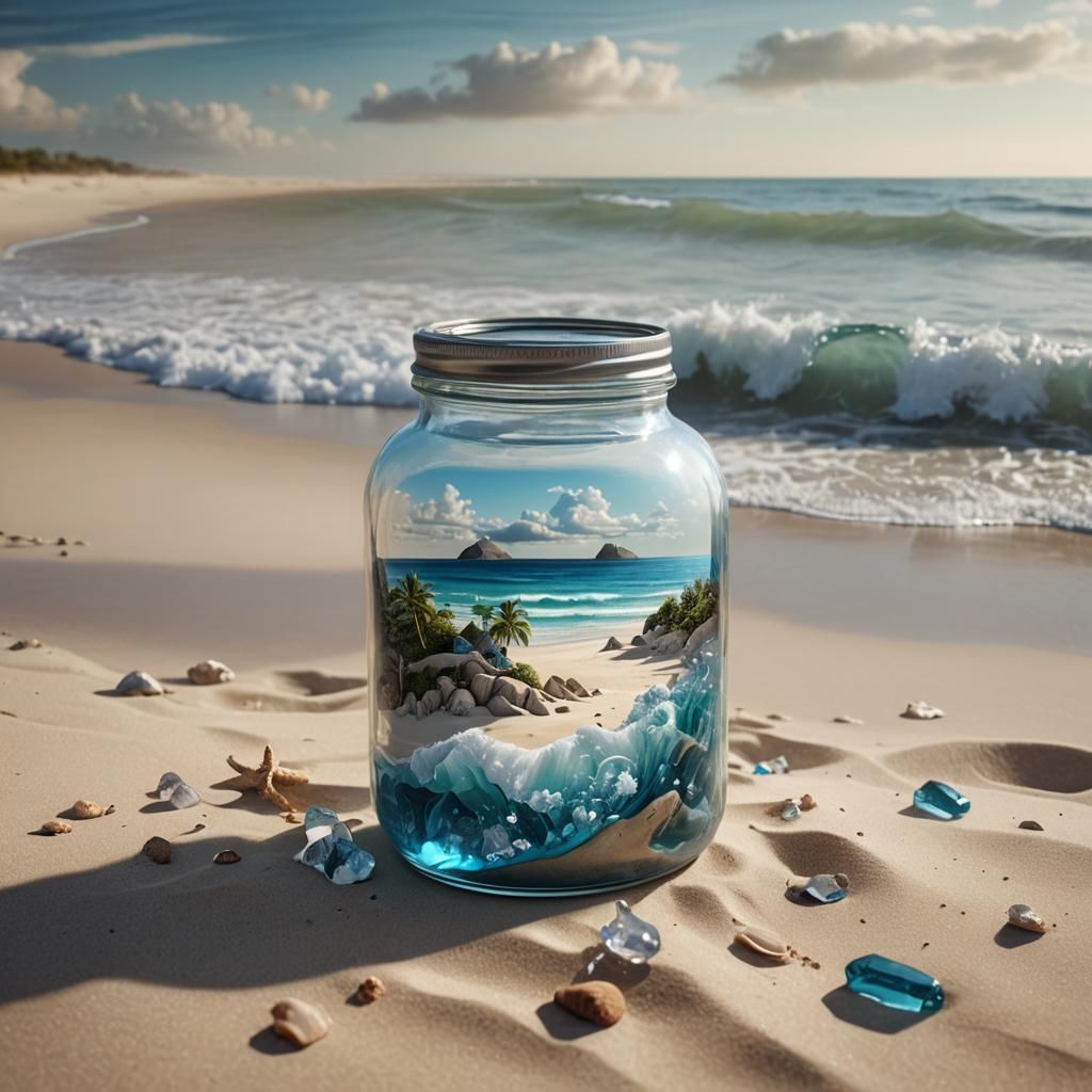 a glass jar sitting forgotten on a teenager's desk, inside i...