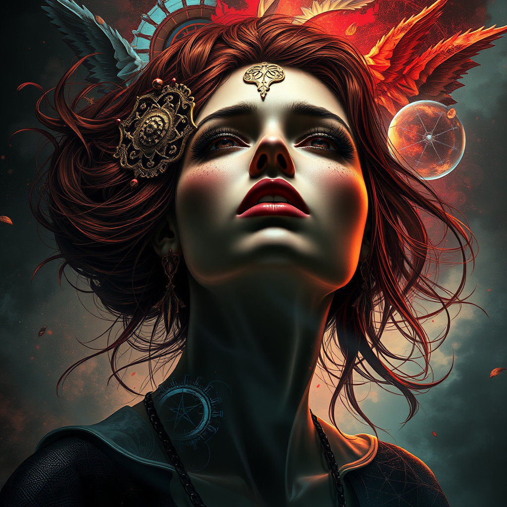 Emotive Woman Portrait in Art Nouveau Style