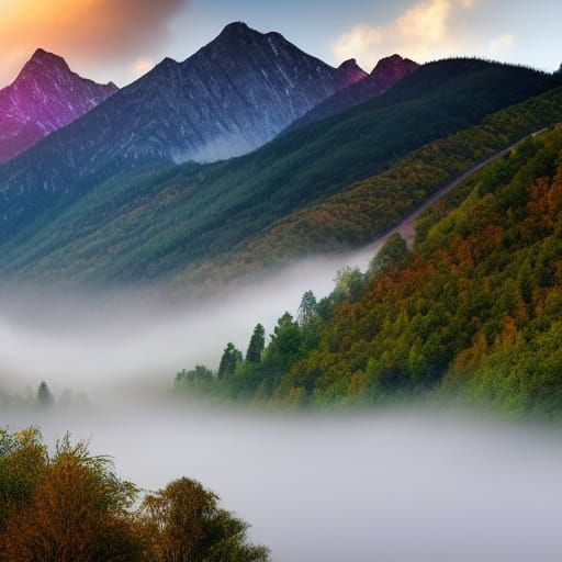 Beautiful misty mountain landscape