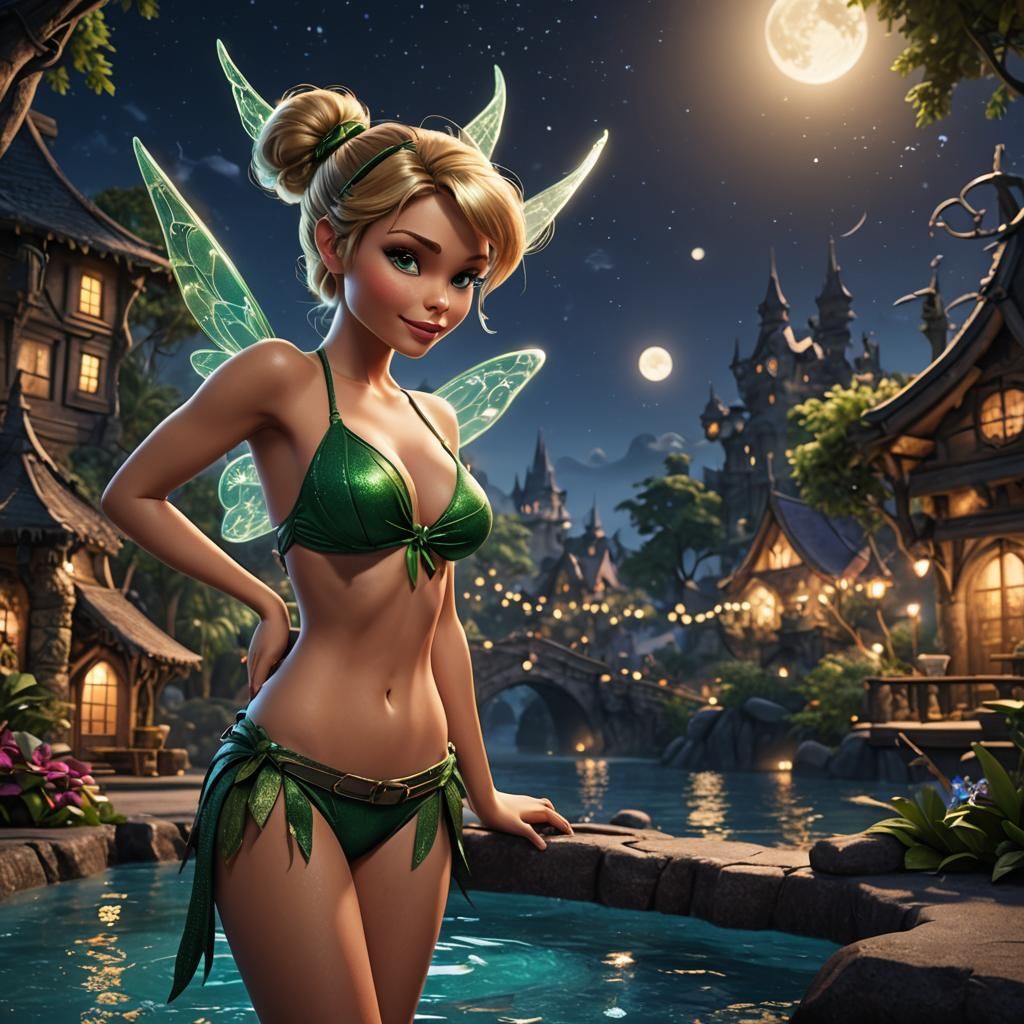 Tinker Bell relaxing in a bikini at night - AI Generated Artwork -  NightCafe Creator