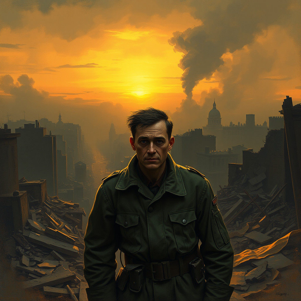 World War I Soldier in War-Torn City