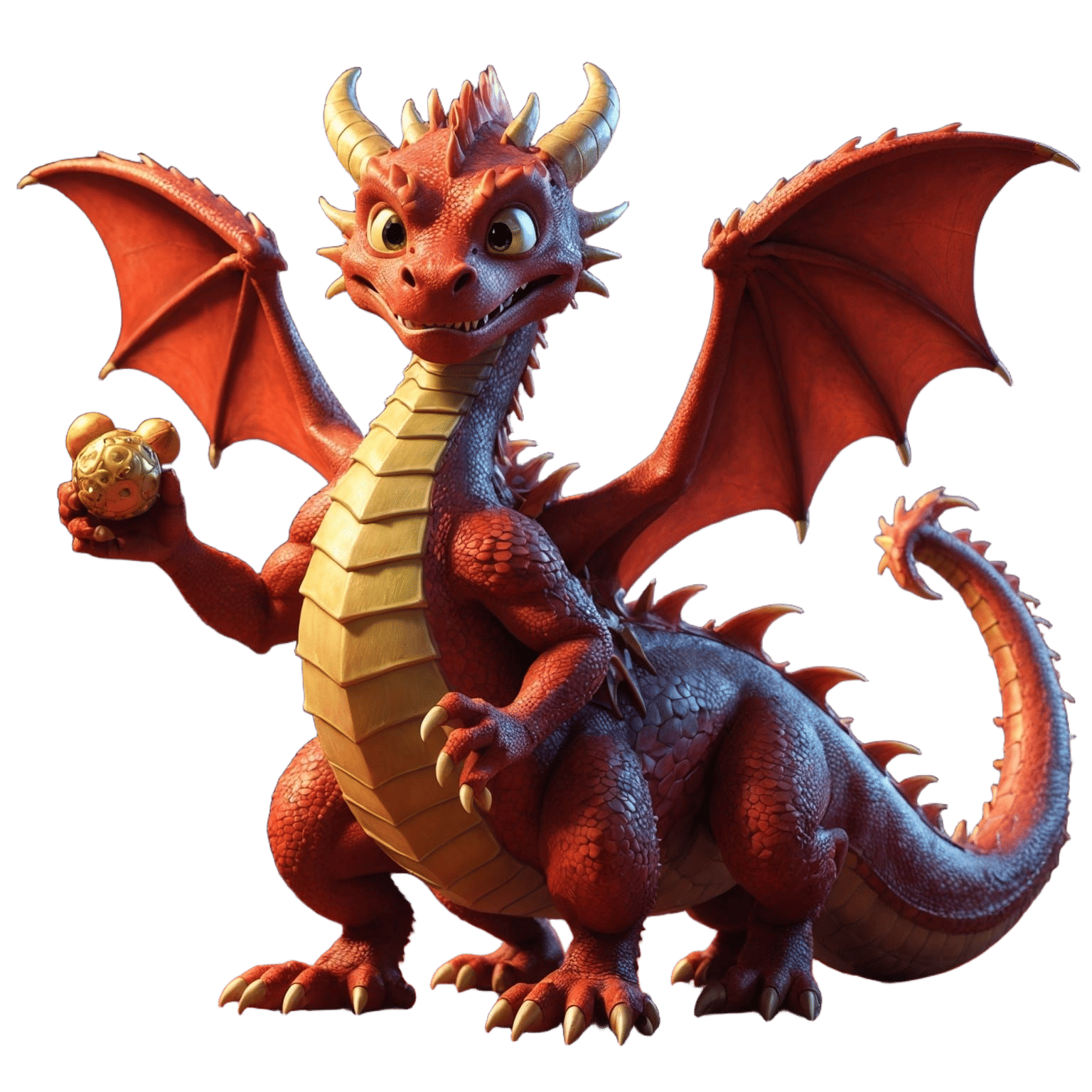 a dragon with two big nuts one in each hand  make the dragon red

