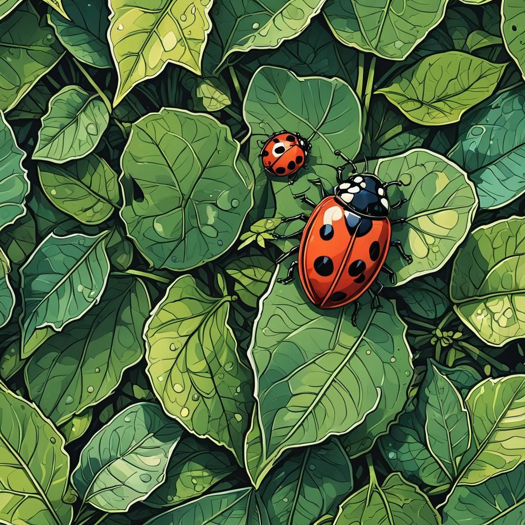 Smiling Ladybug Cartoon Close-Up in Comic Book Style