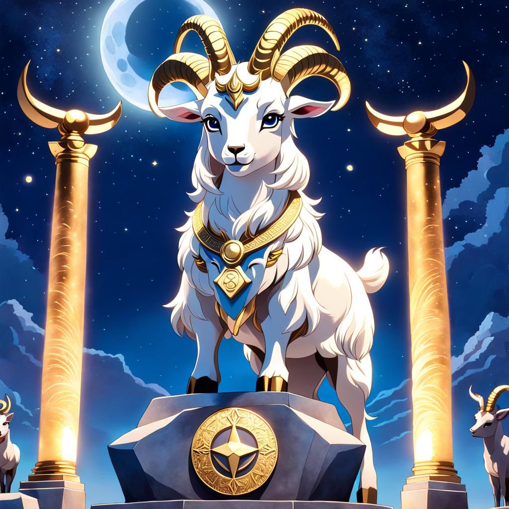 Anime Goat with Libra Zodiac in Watercolor Style