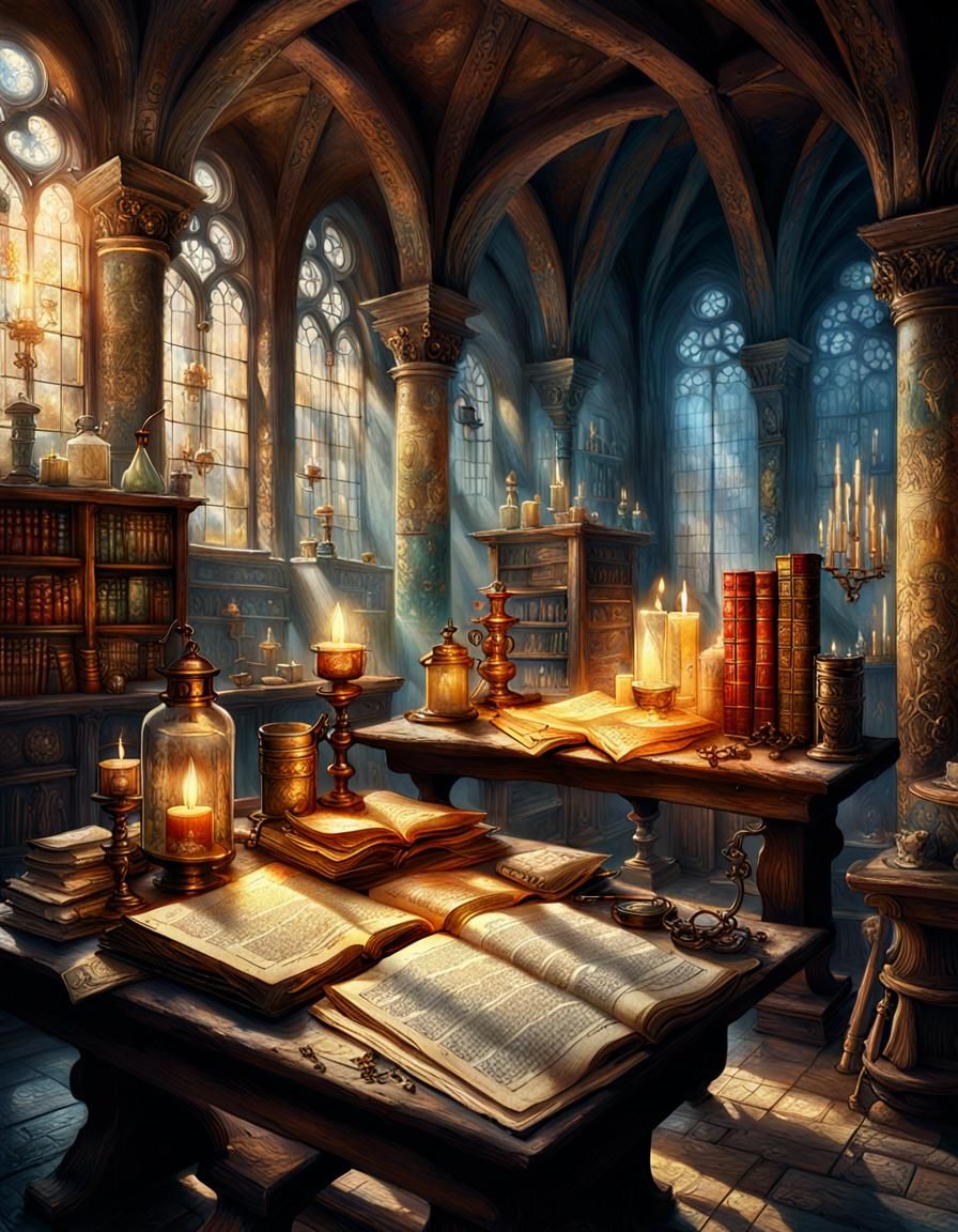Medieval library  by @Roswarcus
