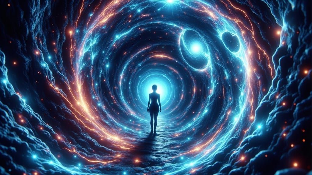 Ethereal Space Traveler at Wormhole Threshold