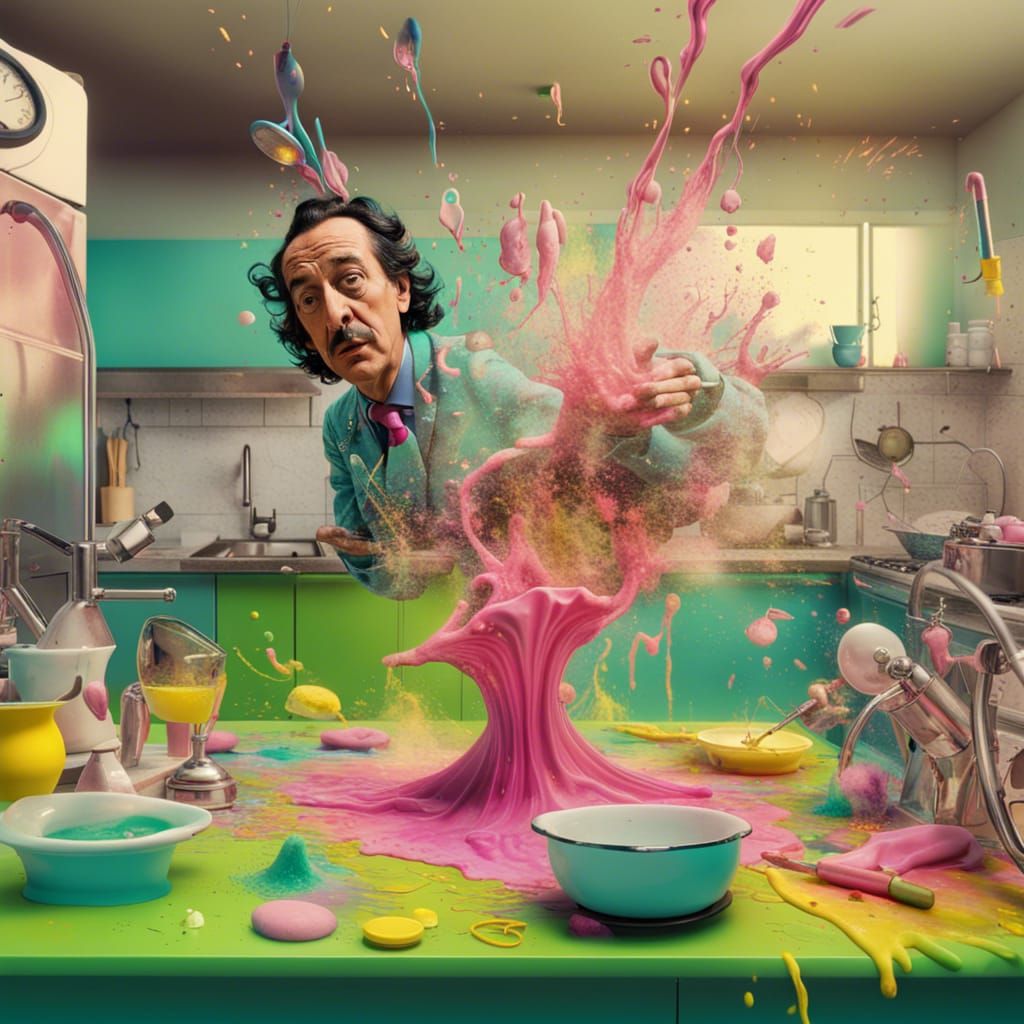 Salvador Dalí doing the dishes  by @GratiasPopcorn