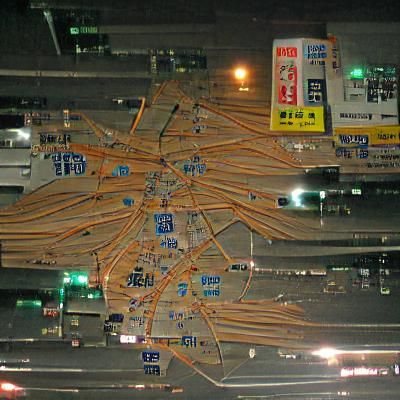 A complex network of highways in Tokyo late at night