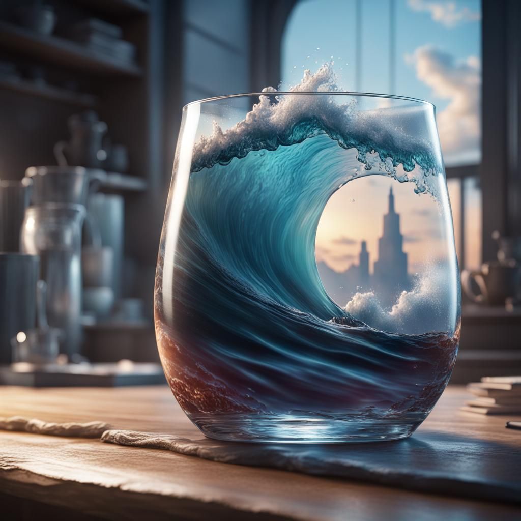 giant wave inside of a glass