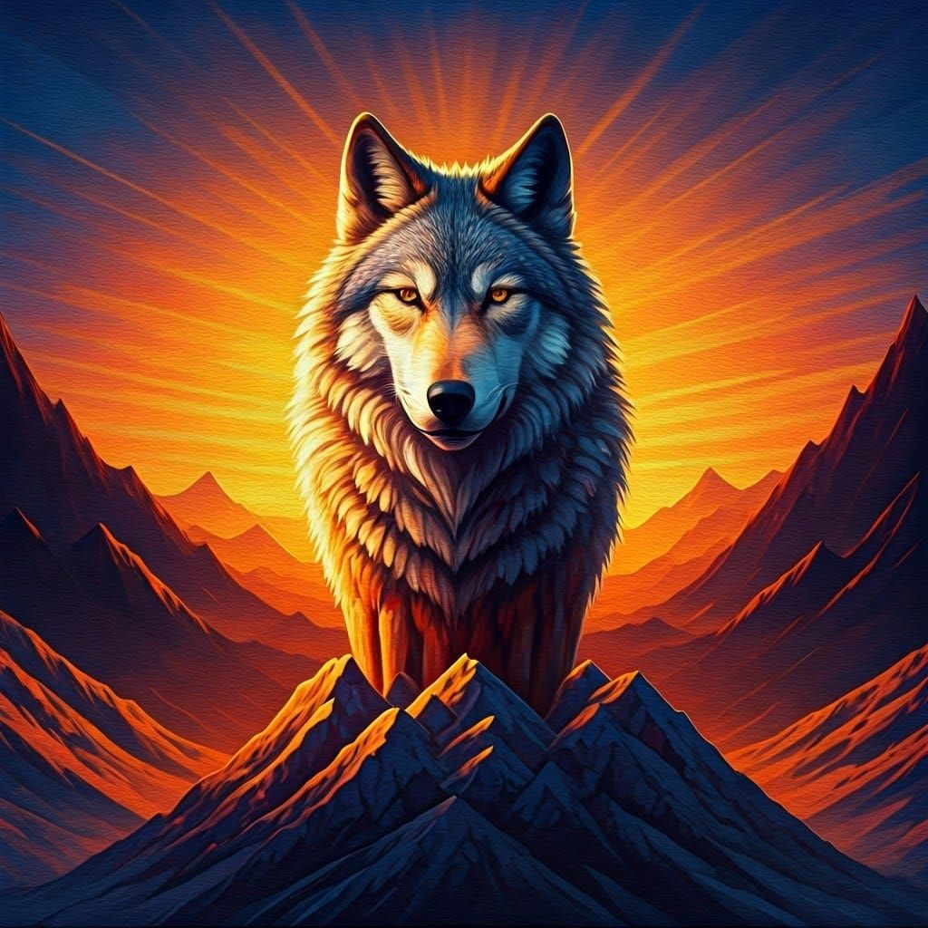 Wolf Transforms to Mountain in Abstract Sunrise