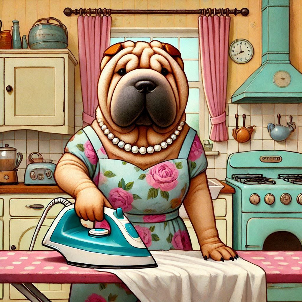 Shar Pei housewife, getting the wrinkles out