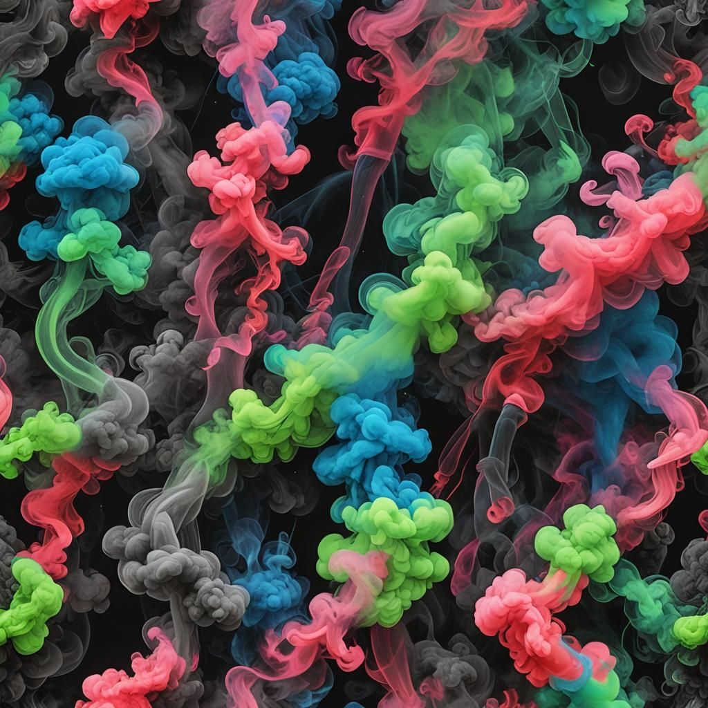 Vibrant Neon Smoke Charcoal Drawing