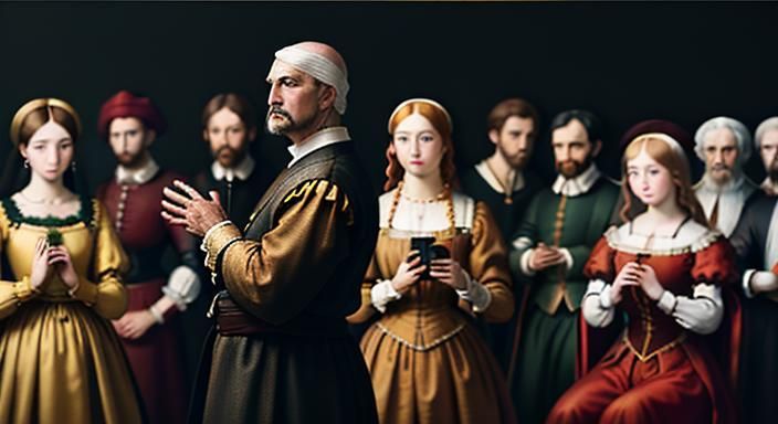 The entire scene should be depicted in a renaissance-style p...