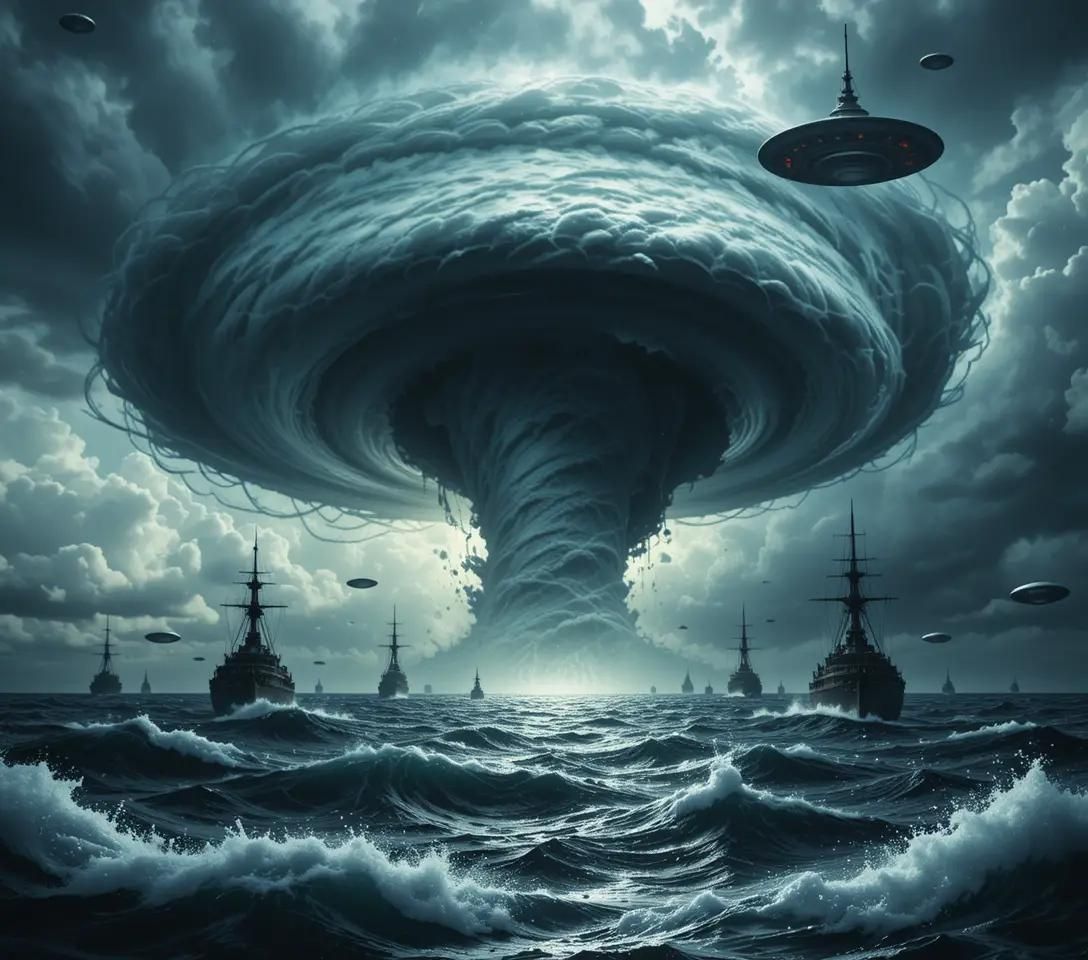 Hurricane in middle the sea