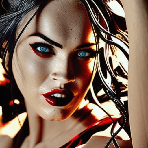 Megan fox dressed as harley quinn Professional photography, bokeh