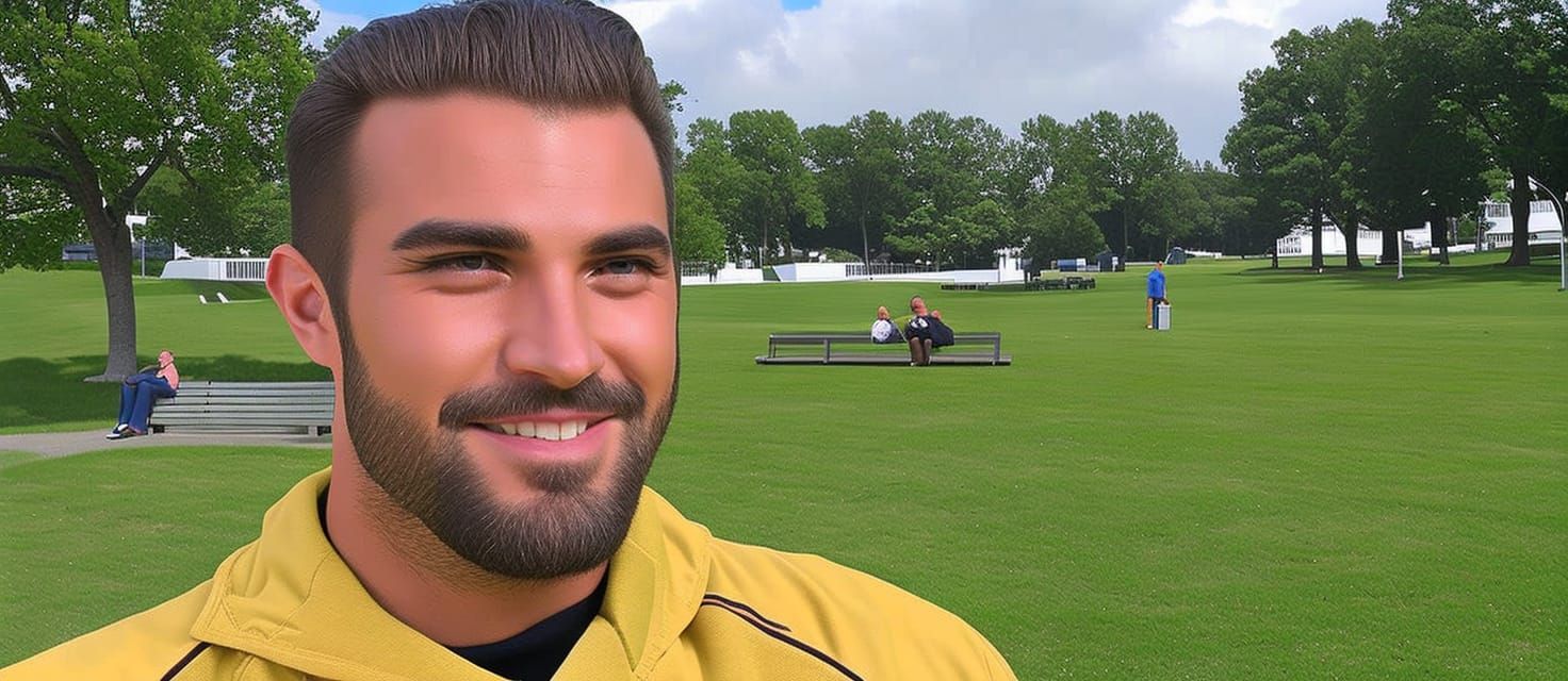 Good looking man in a park, realistic.