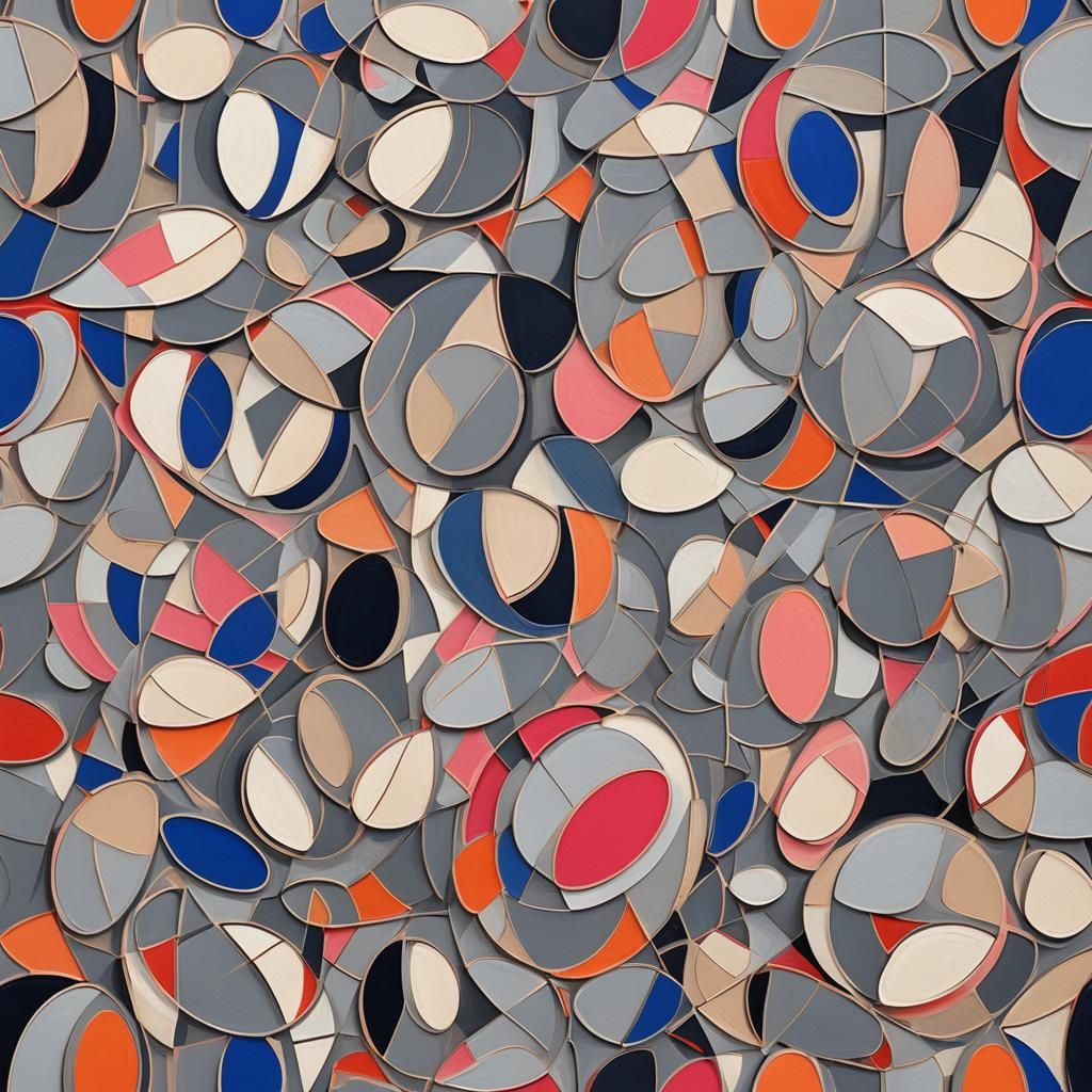 multilayer big long ovals grey beige ultramarine neon pink r...