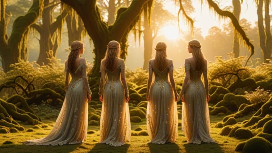 four elf girls  in forest