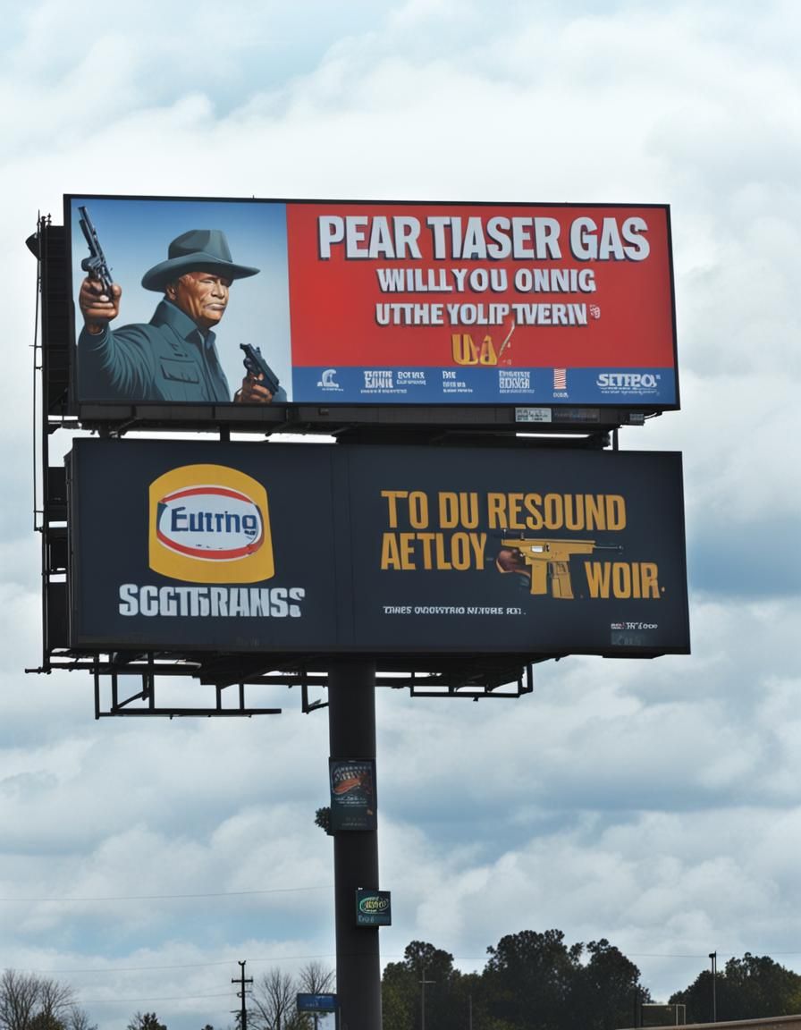 an ironic gun toting billboard in the usa and a second billb...