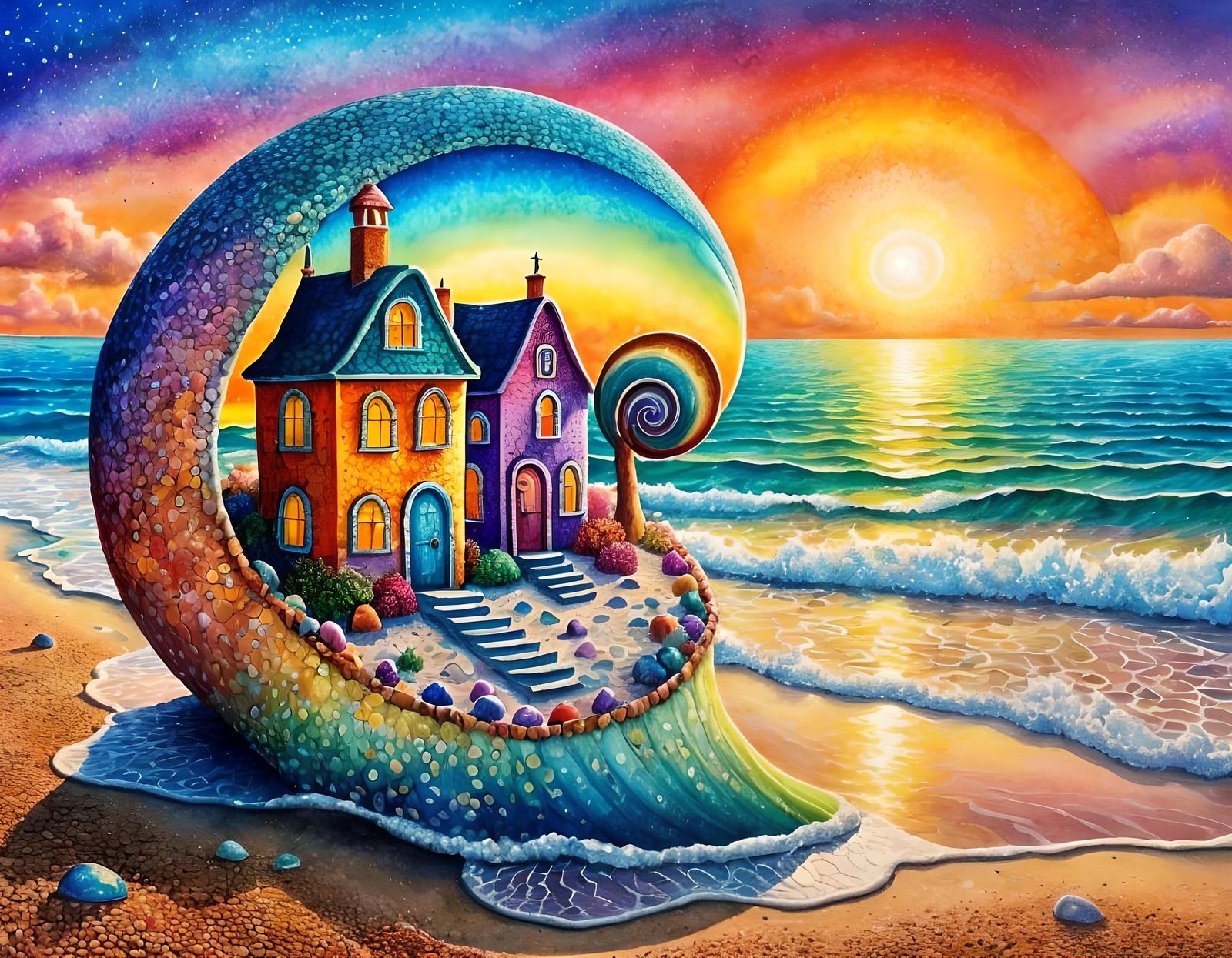  tiny fantasy village in a Nautilus shell  by @tsahel