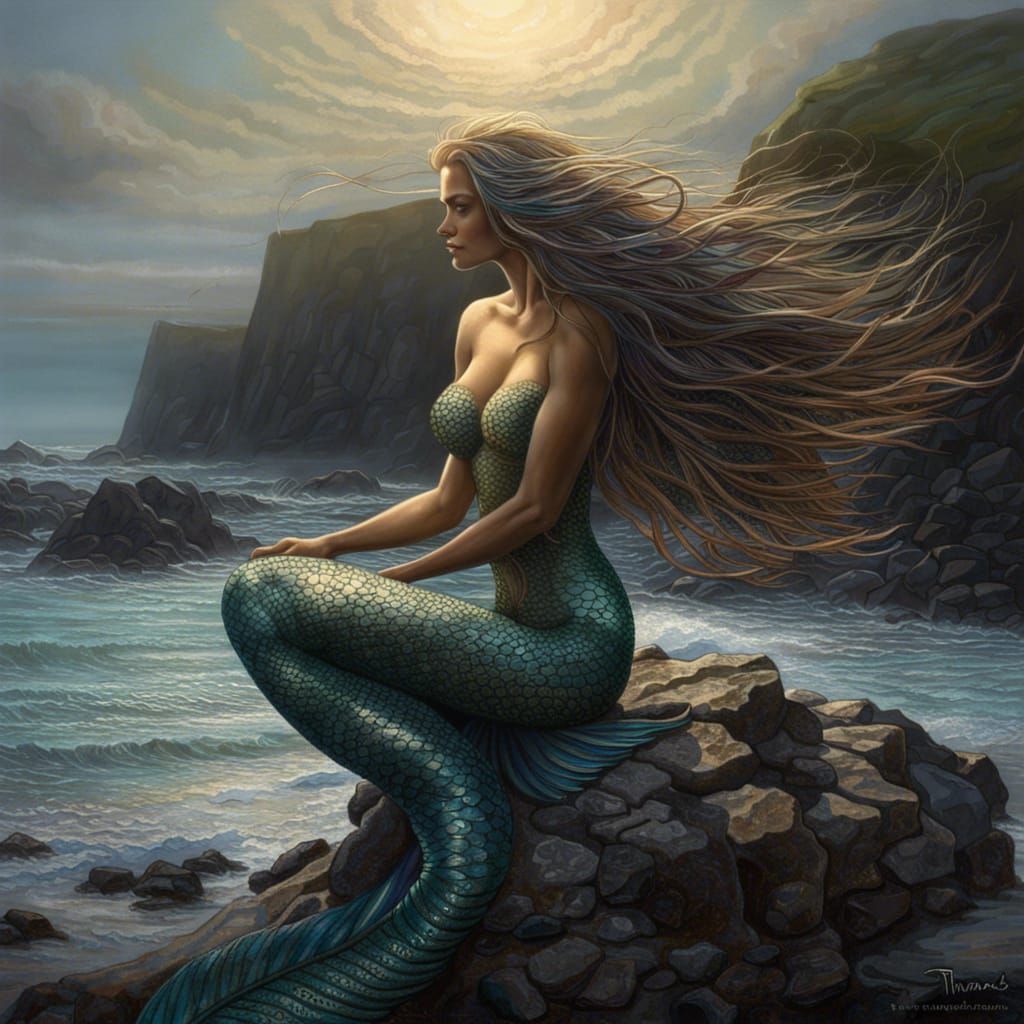 Beautiful Mermaid on the Rocky Shore  by @ElizabethEnchanted