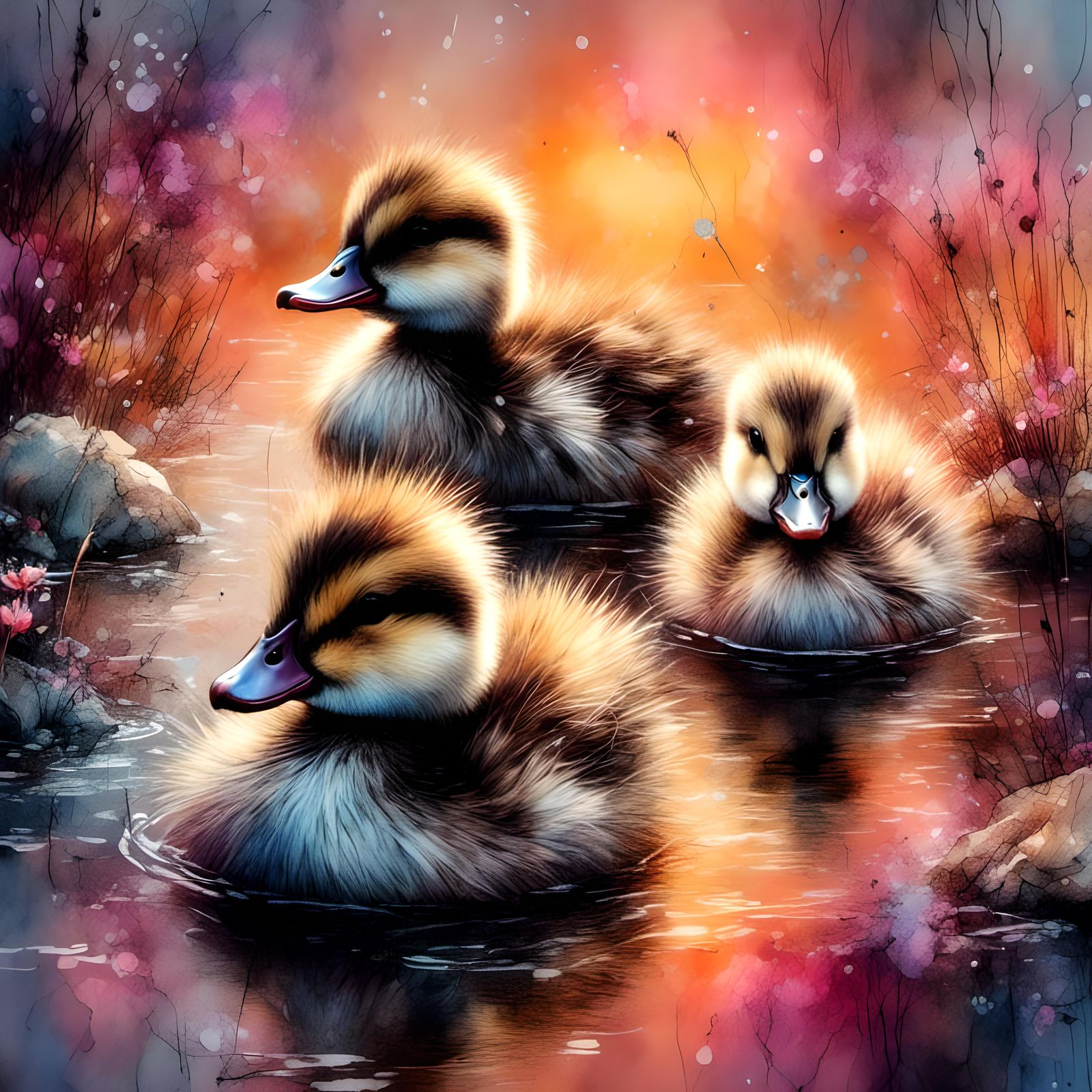 Fluffy ducklings  by @Highrisehero