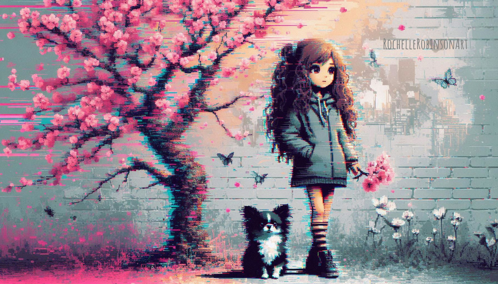 A Young Girl And Her Dog Peanut