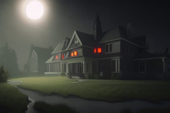 Horror suburban House, Dark neighborhood, hyperdetailed intr...