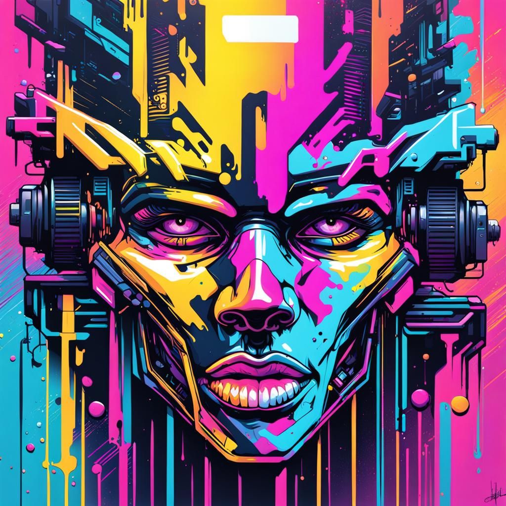tête electronique art, splash art, street art, spray paint, ...