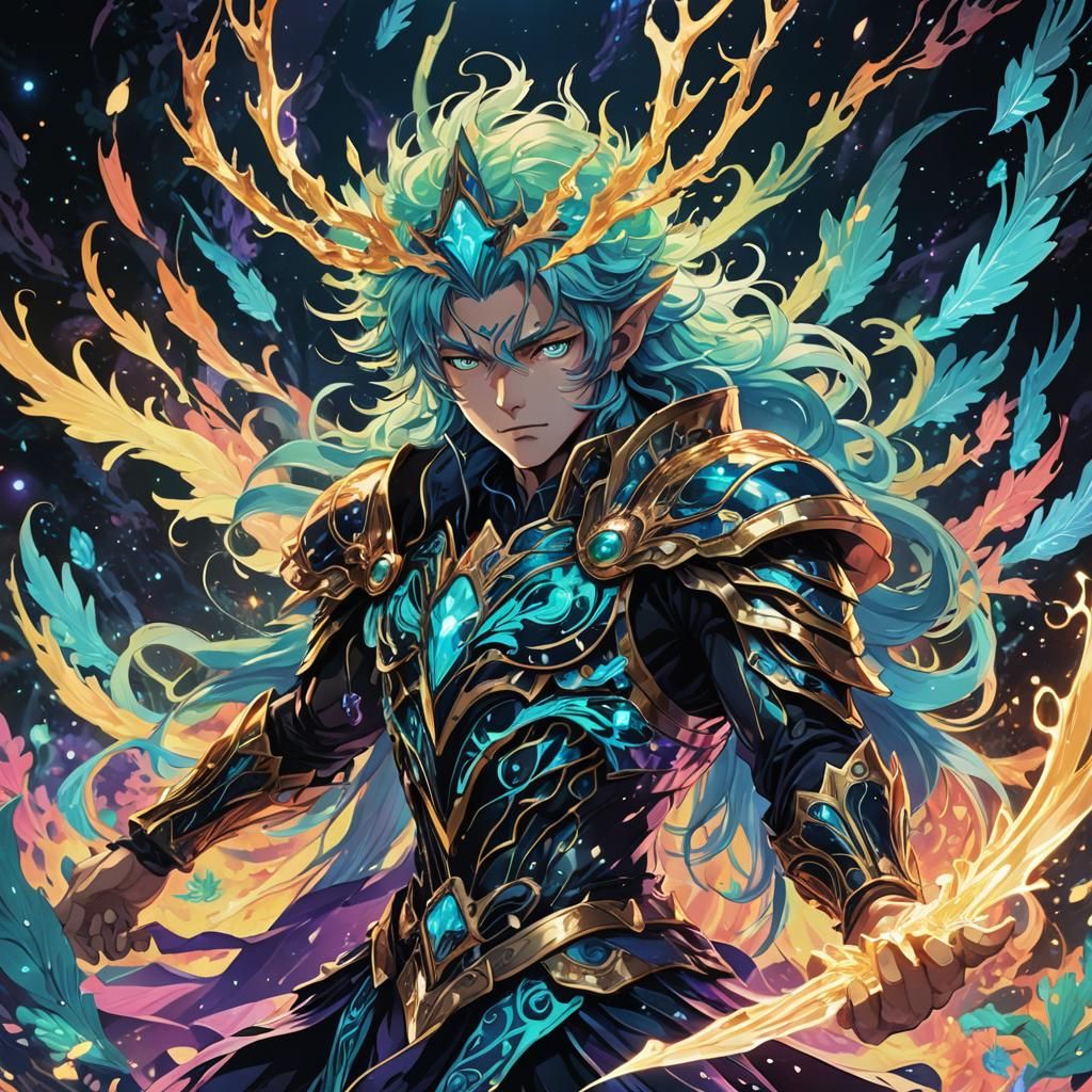 a stunning psychedelic bioluminescent fae king by artist "an...