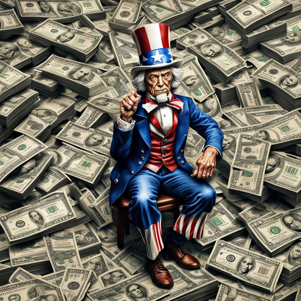Uncle Sam covered in dollars