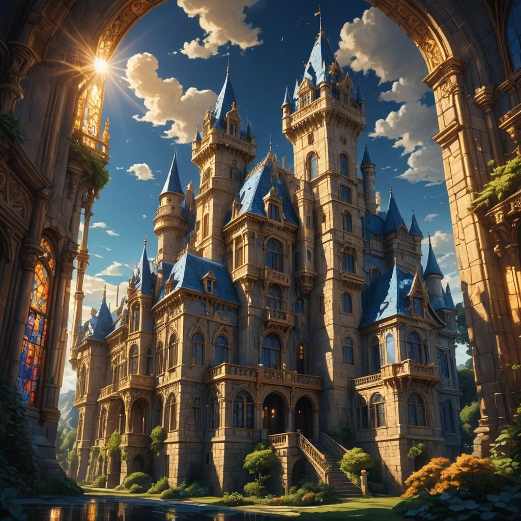 Majestic Mansion in High Fantasy Landscape